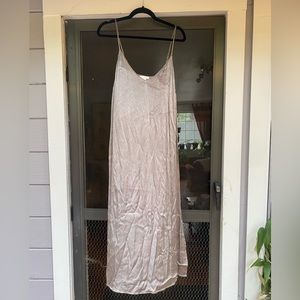 Sexy Silky Metallic Gunmetal Silver Shift Dress With Slit